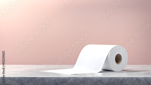A roll of toilet paper is laying on a counter