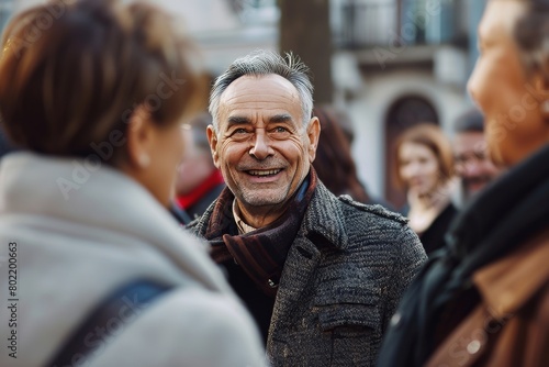Mature man in the street of Paris, France. People on the background. photo