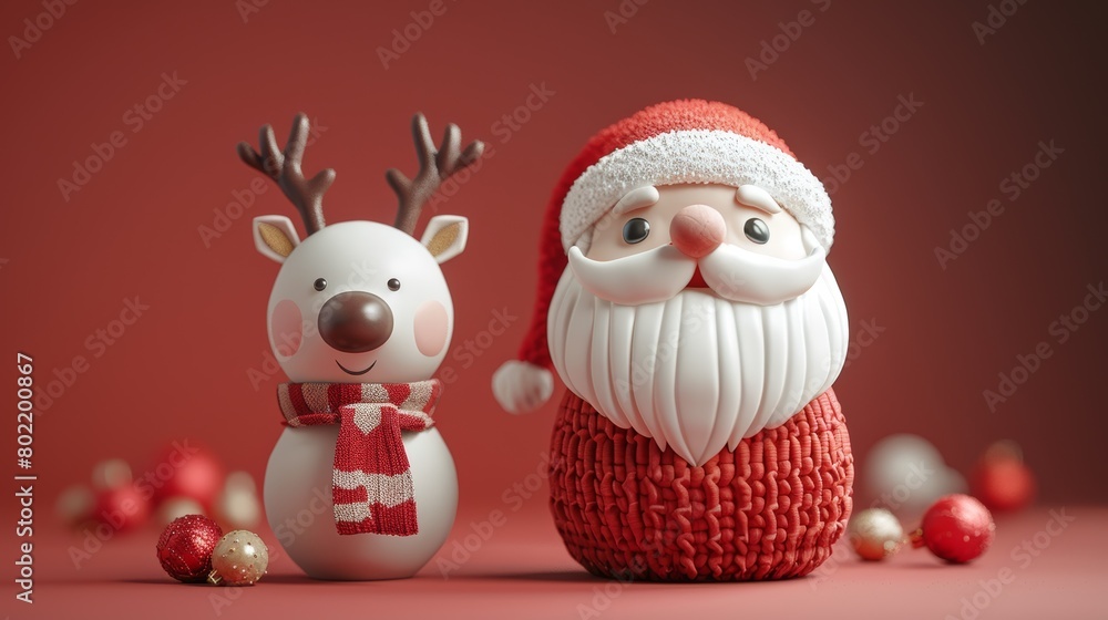 Santa Claus and Reindeer Figurine Sitting Next to Each Other. Generative AI