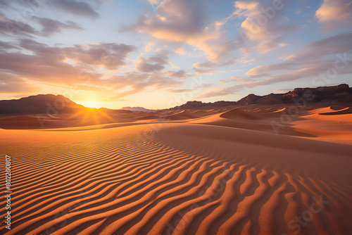 Sand dunes in the Sahara desert, Morocco. Africa. Sunset