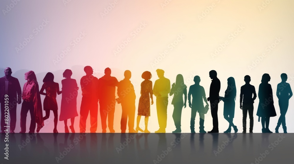 Colorful Silhouette of Diverse People Demonstrating Multicultural Unity in Global Society - Capturing Ethnicity, Age, and Gender Diversity Concept