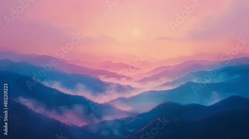 Explore a gradient backdrop moving from sunrise pinks to dusk blues  capturing the beauty of a day s beginning and end in one canvas.