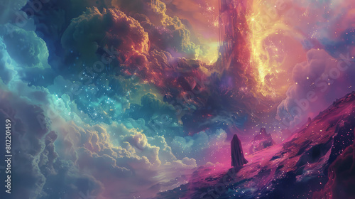 Surreal landscape with vibrant colors and dreamlike scenery