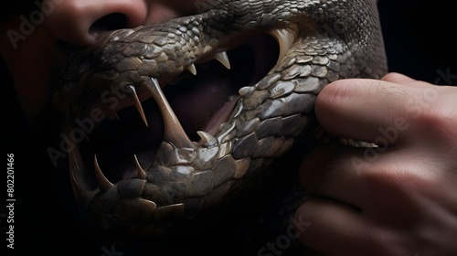 portrait of a person with a snake, Snake, Biting, nature, Danger photo