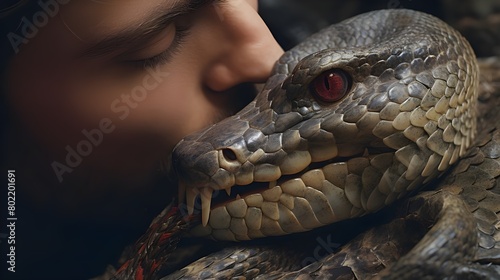 portrait of a person with a snake, Snake, Biting, nature, Danger photo