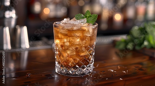 mint julep, fresh drink made with whiskey, sugar, water, ice and fresh mint
