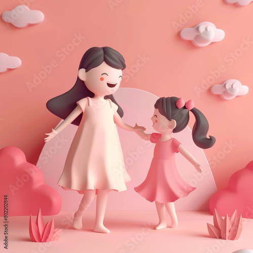 Cute mother and daughter 3D rendered cartoon illustration - ai generative © DesiArt