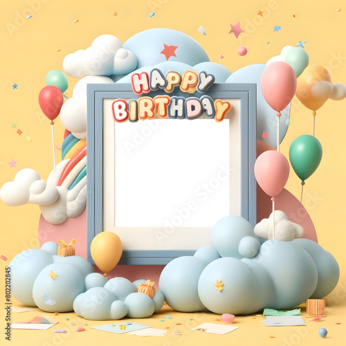 PNG transparent empty frame with children's birthday theme, add your photo to the transparent empty frame