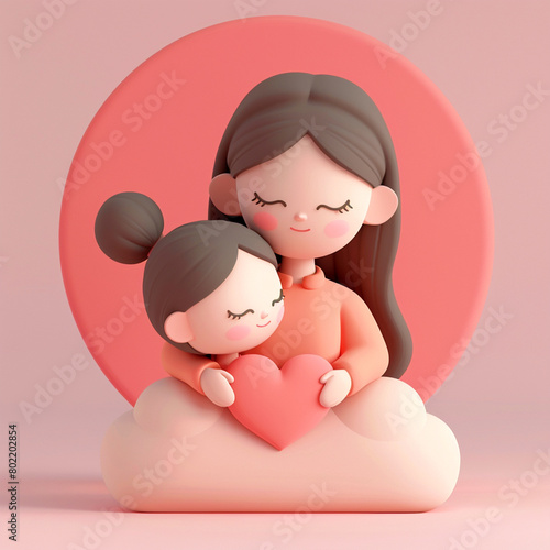 Cute mother and daughter 3D rendered cartoon illustration - ai generative © DesiArt