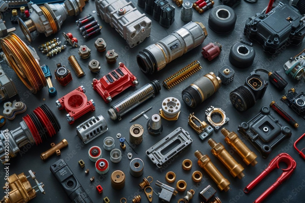 The image shows a variety of mechanical parts, including gears, bearings, and valves. The parts are made of metal and plastic and are used in a variety of industries. The image shows a variety of mechanical parts, including gears, bearings, and valves. The parts are made of metal and plastic and are used in a variety of industries.