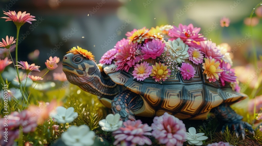 turtle with flowers.