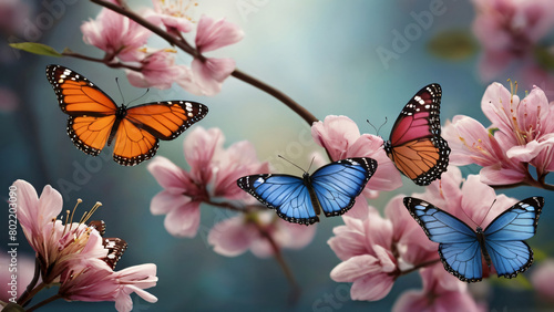 Morpho Butterflies on a Tree Branch
