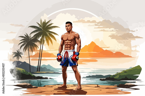 illustration muay thai training sports