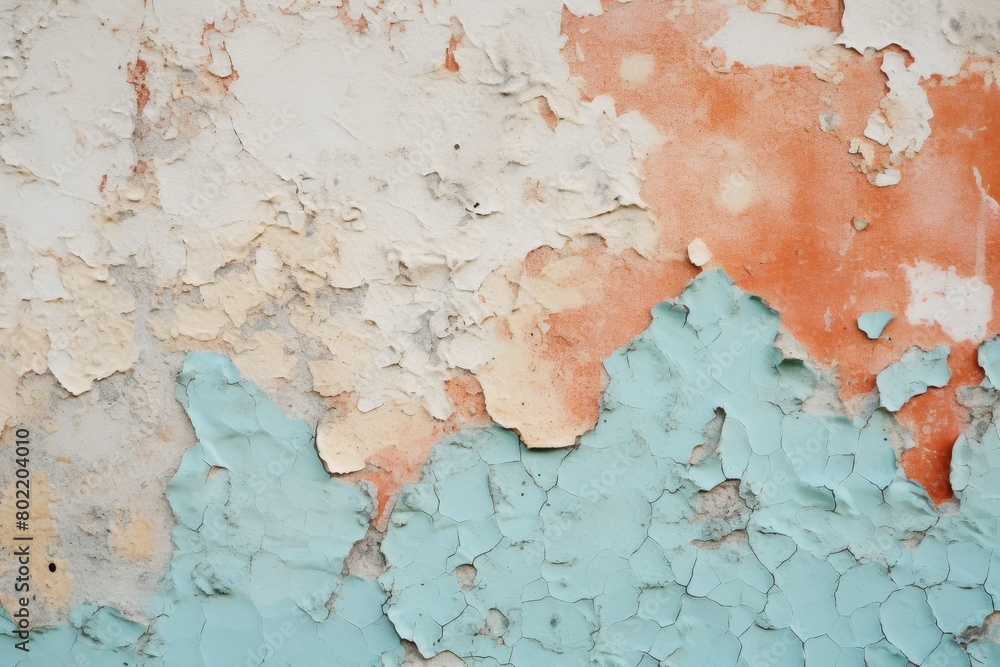Textured close-up of a decaying wall with peeling light blue and orange paint, showcasing the effects of time and weather on materials

Concept:
Aging architecture, weathered textures, urban decay, pe