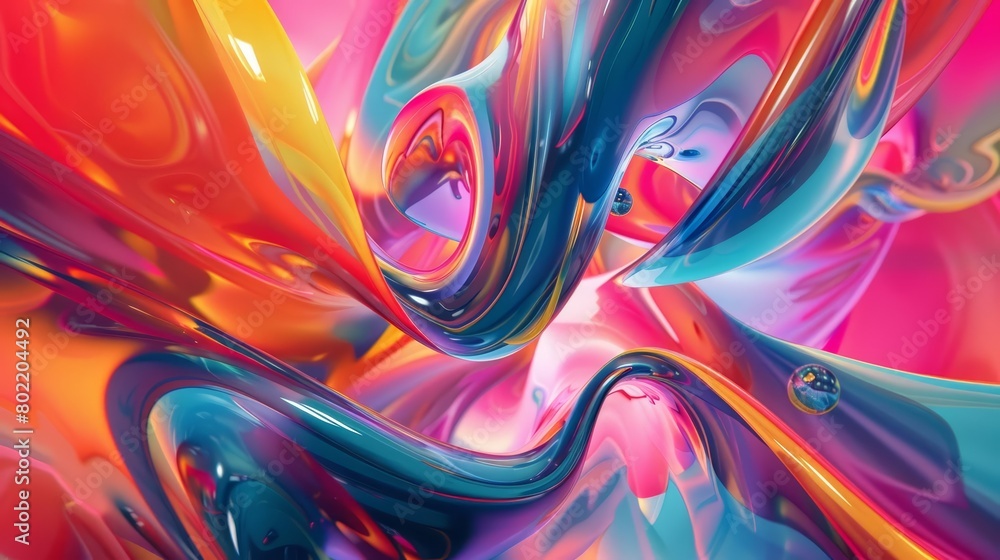 Obraz premium The Background of abstract design uses colorful, fluid shapes that twist and turn, offering a visual narrative full of movement and rhythm, Sharpen 3d rendering background