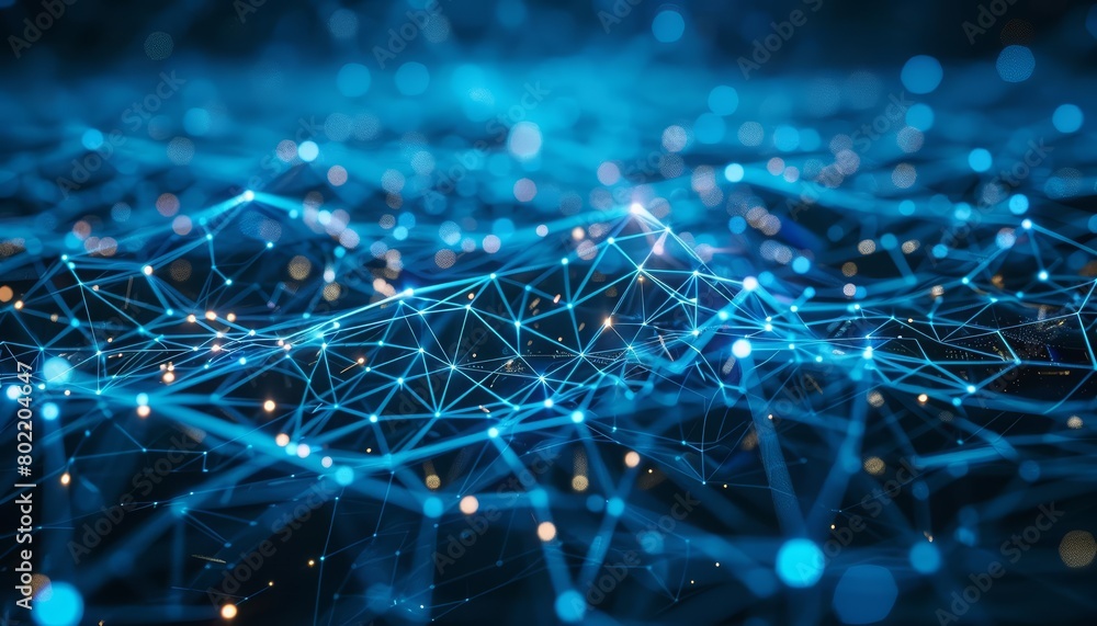 The Background of technology network features interconnected lines and nodes that sparkle with electric blue energy The Background of technology network features interconnected lines and nodes that sparkle with electric blue energy
