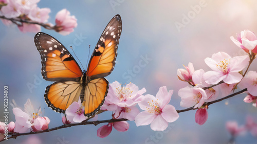 Monarch Butterfly Amidst Blossoming Cherry Flowers