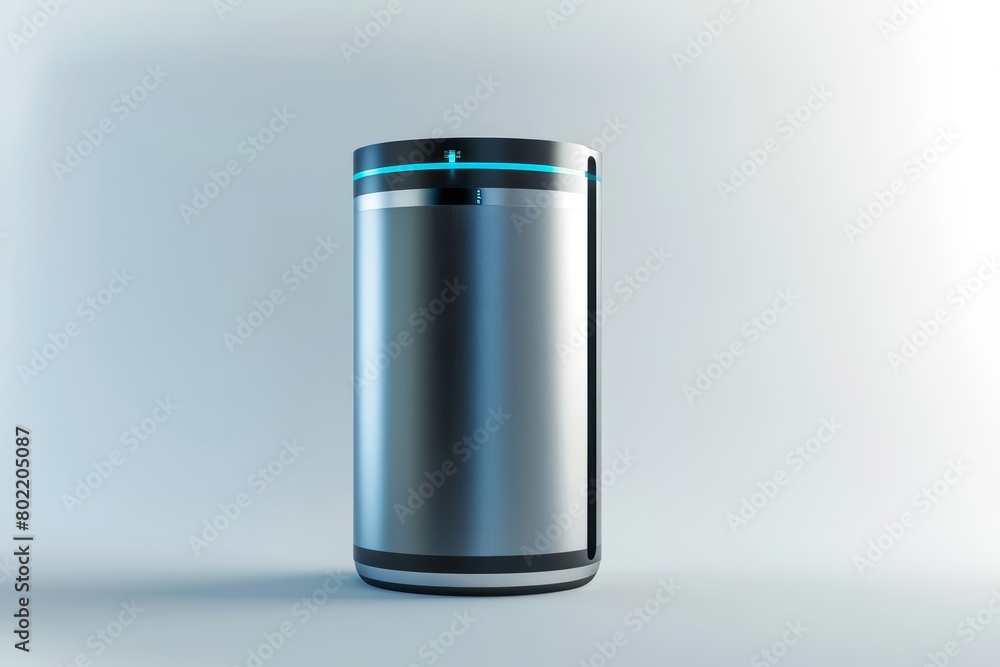 The image showcases a hitech air purifier, cylindrical and equipped with advanced filters and subtle neon indicators, ensuring clean air, Sharpen isolated on white background The image showcases a hitech air purifier, cylindrical and equipped with advanced filters and subtle neon indicators, ensuring clean air, Sharpen isolated on white background