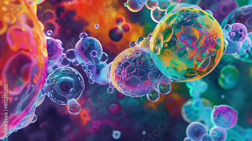 A colorful digital painting of cells dividing and multiplying, showcasing the beauty of cellular processes photo