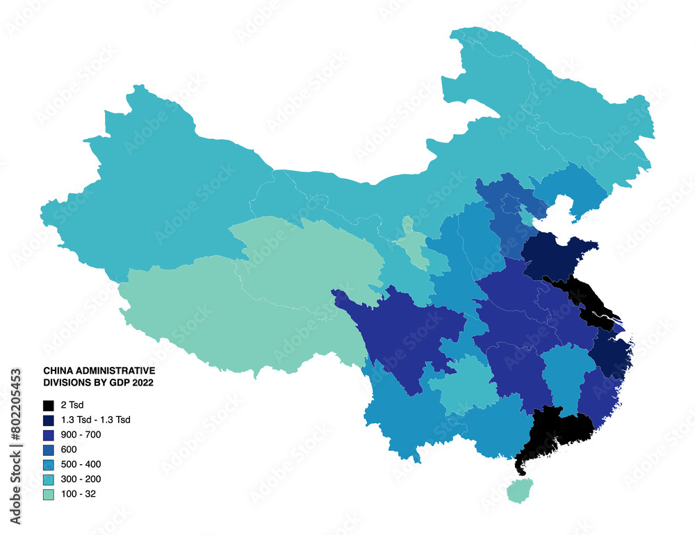 Fototapeta premium CHINA ADMINISTRATIVE DIVISIONS BY GDP 2022 (AKVA Maps)