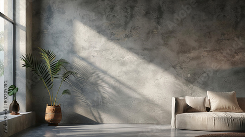 Natural & Cozy Living Room: Comfort Sofa & Blank Wall Space