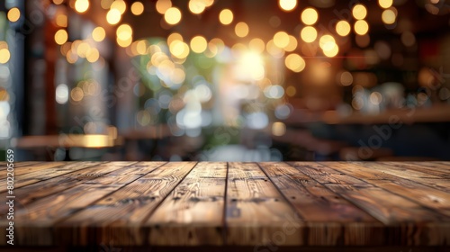 The wooden table against the blur light gold bokeh adds a touch of warmth to the coffee shop blur  inviting a cozy atmosphere  Sharpen 3d rendering background