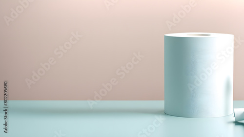 A white toilet paper roll sits on a table