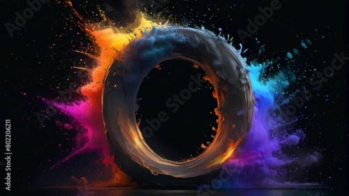Letter O 3d art with powder explosion background, Seamless Animation Video Background in 4K Resolution	 photo
