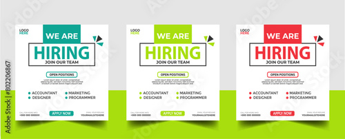  Hiring recruitment open job vacancy design vector social media post banner template or web banner layout