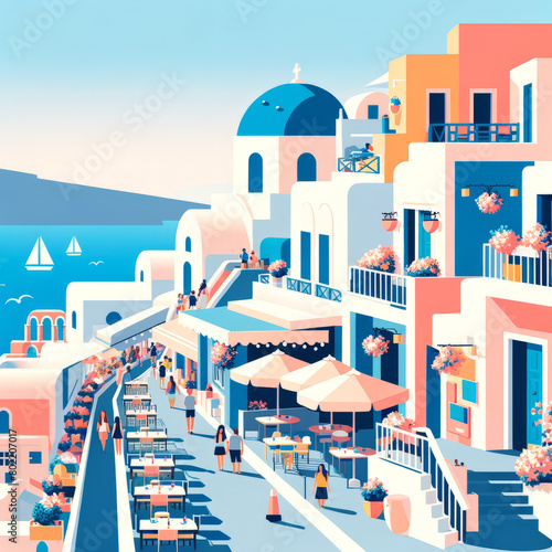 Santorini Scenic View Illustration