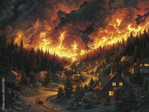 A tight-knit village near the woods confronts an encroaching blaze  revealing humanity s fragility against nature s fury.