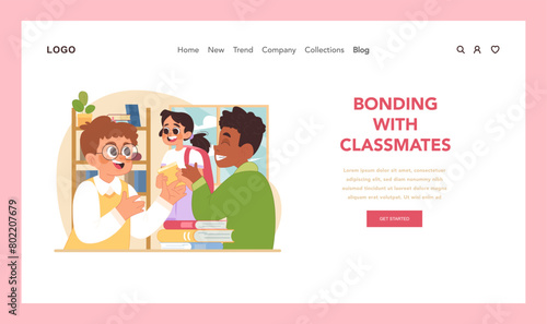 Bonding with classmates concept. Flat vector illustration