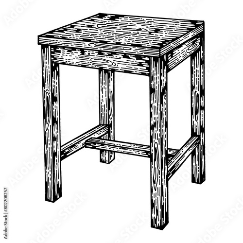 Stool wooden tabouret chair sketch engraving PNG illustration. Scratch board style imitation. Hand drawn image. photo