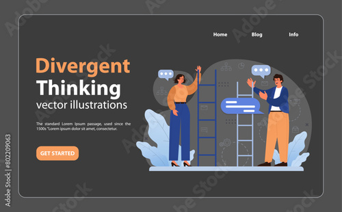 Divergent thinking concept. Flat vector illustration