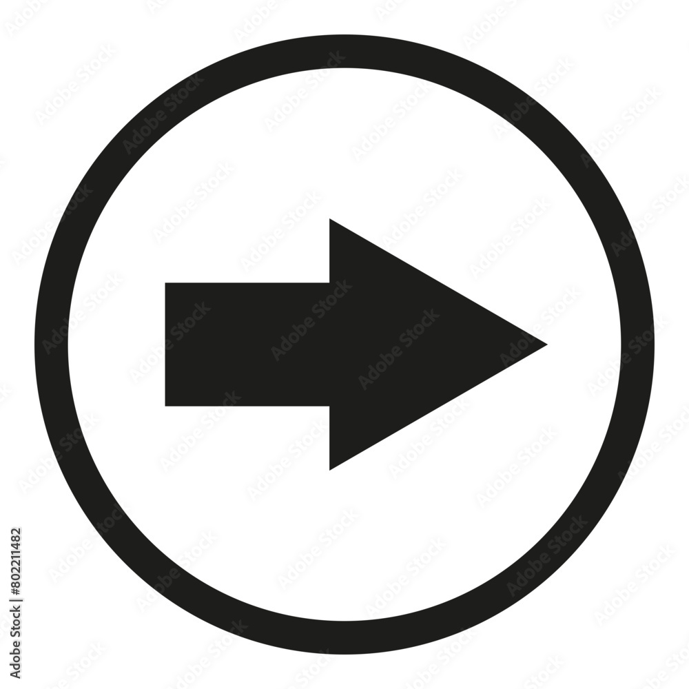 Black arrow pointing right inside circle - stock vector Black arrow pointing right inside circle - stock vector