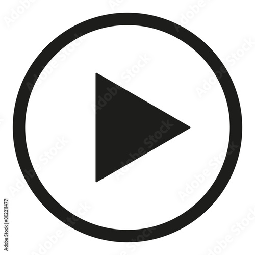 Black play button symbol inside circle - stock vector