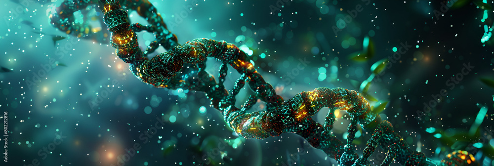 Bionantechnology, digital illustration of glowing DNA strand , base pairs, DNA Damage, surgical lighting, genome, gene mutation
Bionantechnology, digital illustration of glowing DNA strand , base pairs, DNA Damage, surgical lighting, genome, gene mutation