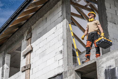 Pro Construction Contractor Worker Staying on a Balcony Section