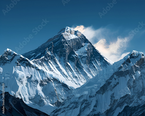 A mountain with a cloud in the sky and the top of it