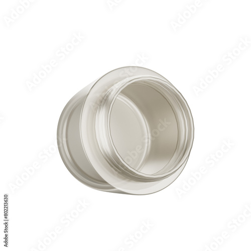 Transparent grey cream facial jar with lid no, rendered in 3D.  with a work path. Ideal for advertising signage, product design, sales, and product coding.