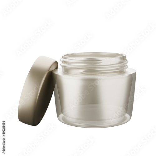 Transparent grey cream facial jar with lid, rendered in 3D. with a work path. Ideal for advertising signage, product design, sales, and product coding.