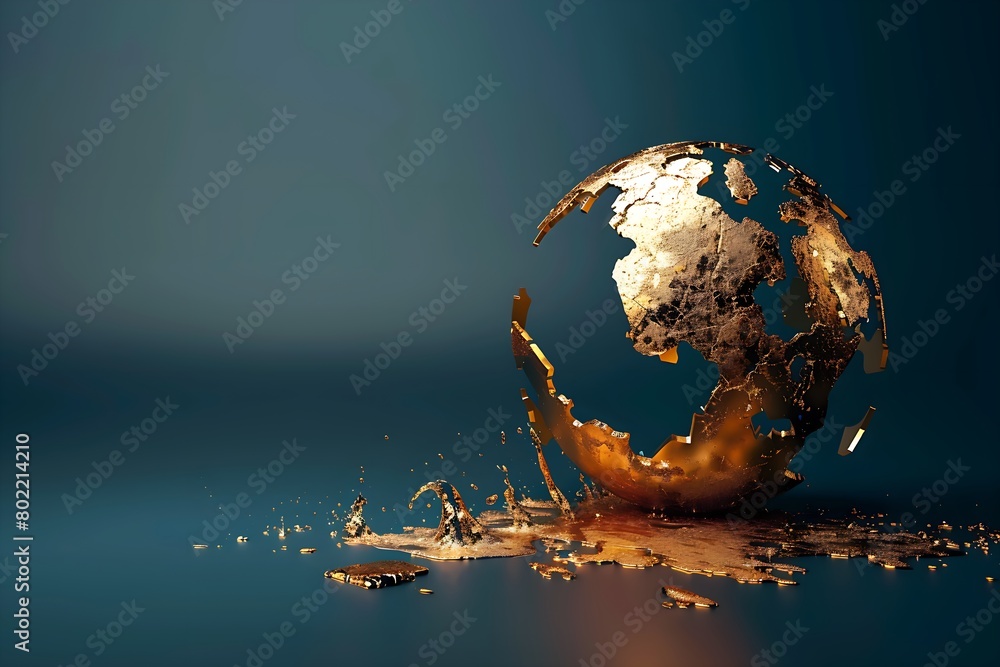 Fototapeta premium Broken Copper Earth Globe with Golden Sand - Ultra Realistic 3D Rendering
