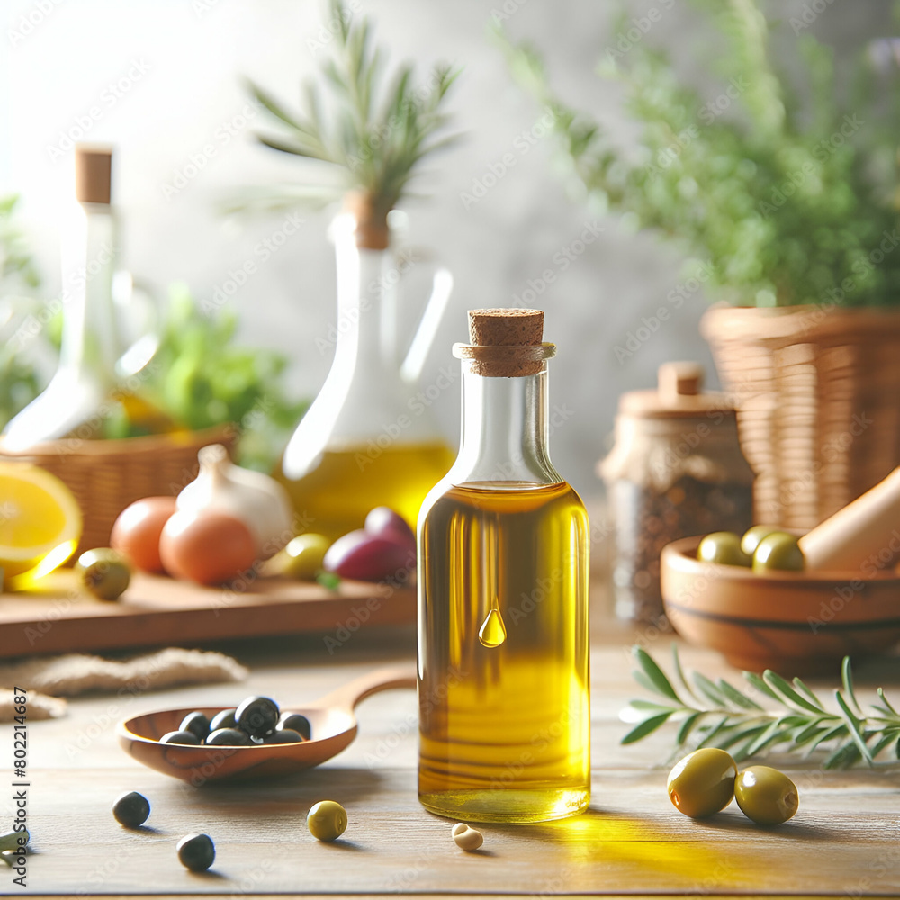 Pure and natural olive oil jar with nice background Pure and natural olive oil jar with nice background