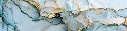 Serene Blue and White Marble Texture with Gold Veins