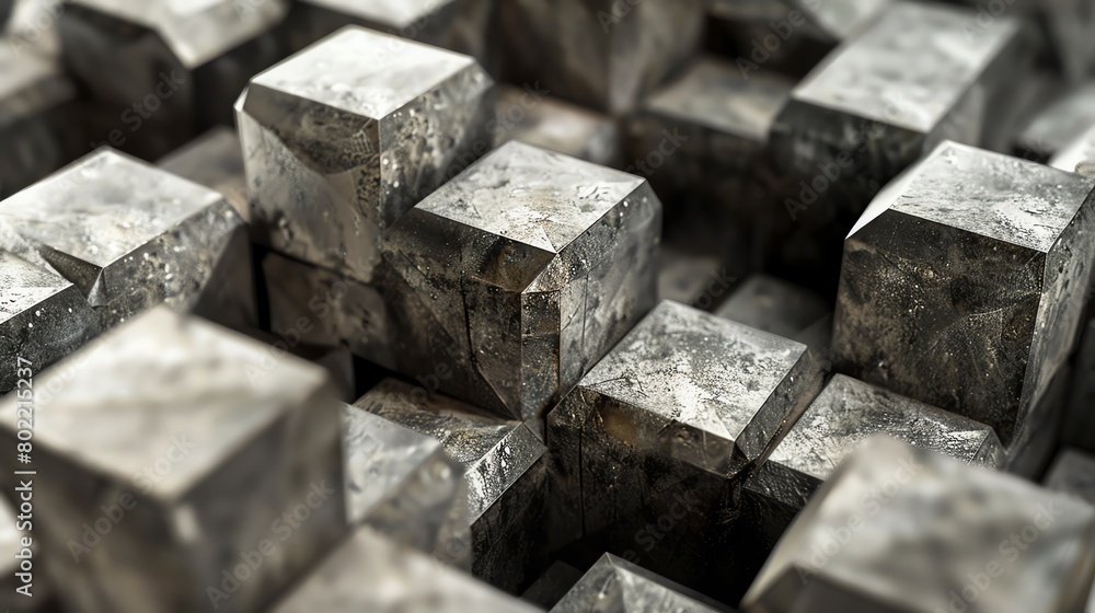 Architectural abstract of cubic metal blocks in a mosaic, reflecting industrial design and precision. Architectural abstract of cubic metal blocks in a mosaic, reflecting industrial design and precision.
