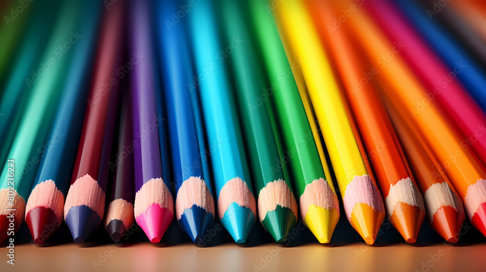 Colored pencils arranged in rows Colored pencils arranged in rows