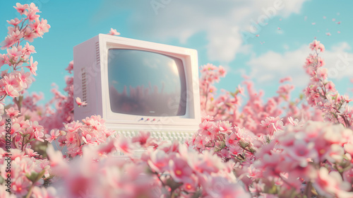 Wallpaper Mural screen retro PC in pink flowers Torontodigital.ca