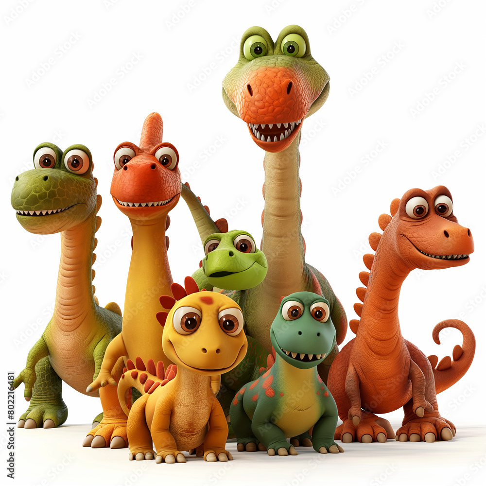 Naklejka premium Colorful Collection of Cute 3D Cartoon Animals and Dinosaurs, Illustration Set with Funny Characters, Isolated Vector Icons for Fun Designs, Ai generated. By PGT Studio