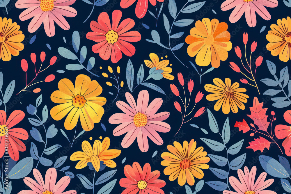 Flower and leaf layer illustration seamless repeat pattern. Flower and leaf layer illustration seamless repeat pattern.