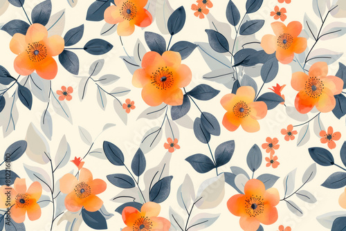 Flower and leaf layer illustration seamless repeat pattern.